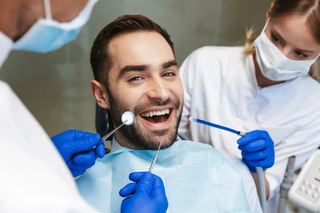 Patient smiling during dental check-up